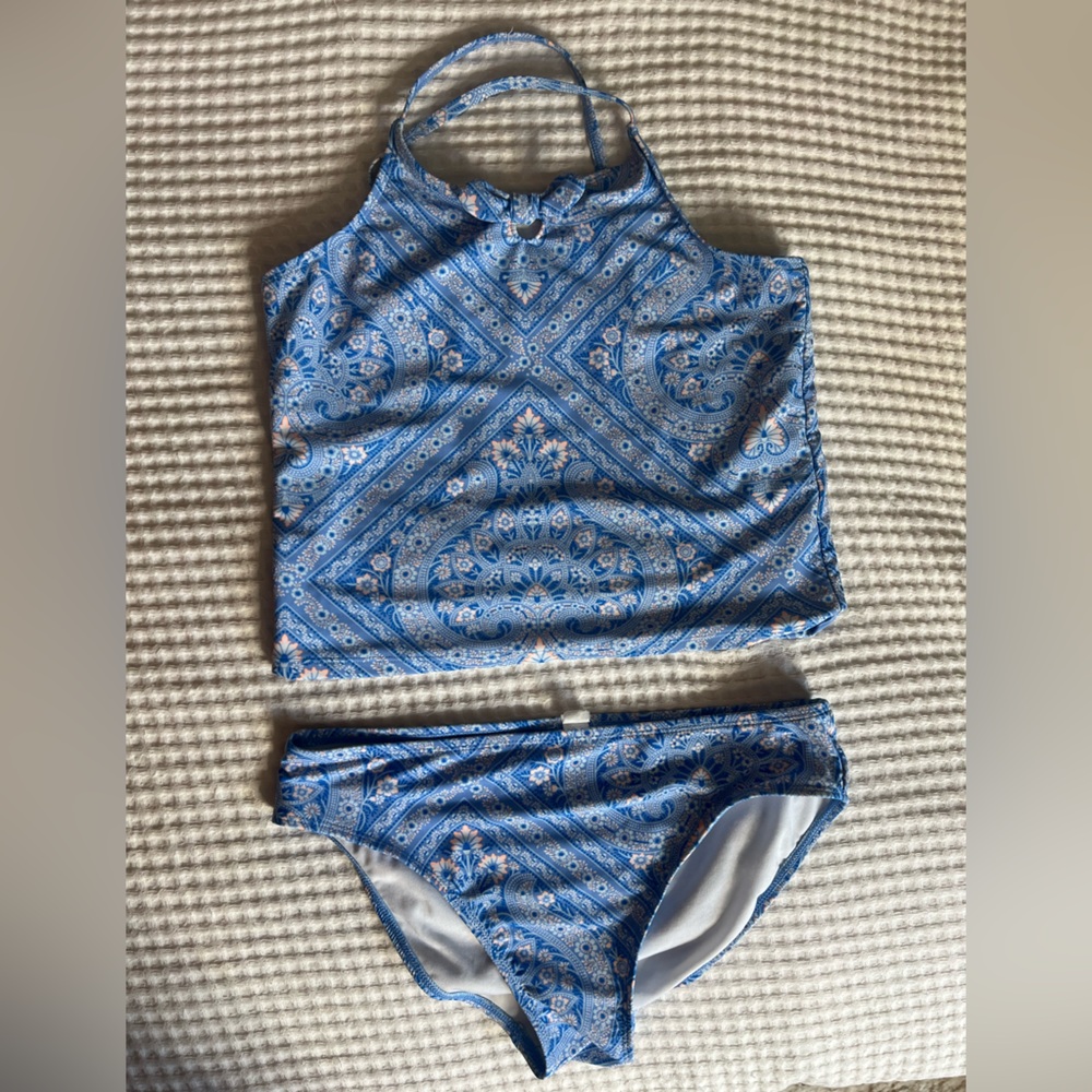 CHILDREN’S PLACE Girl’s Blue Paisley Design Tankini Bathing Suit